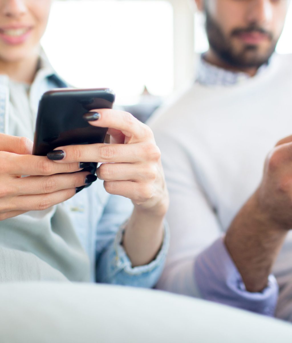 People with smartphones  contacting business